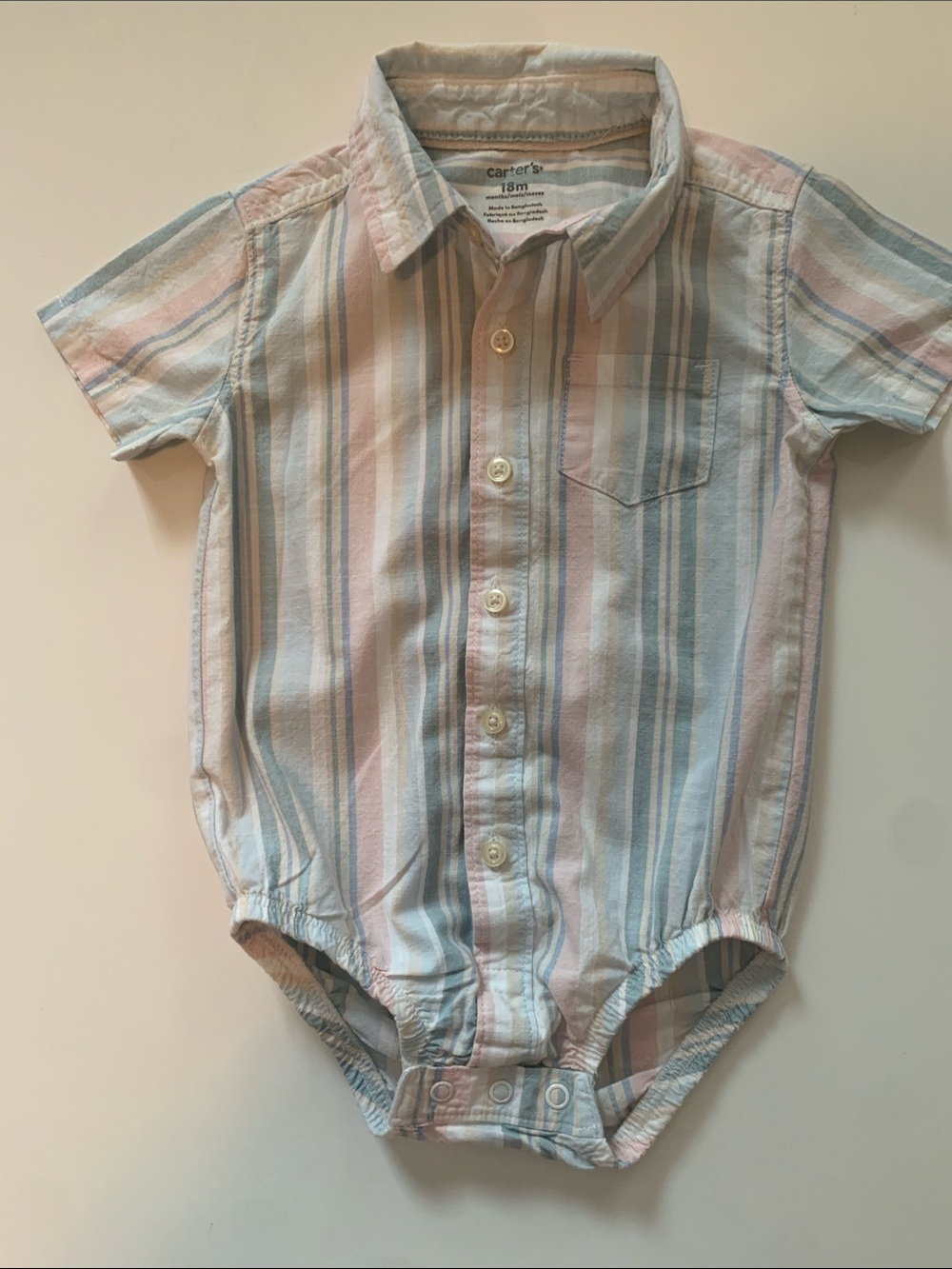 Carter's Pastel Blue & Pink Striped Short-Sleeve One-Piece Size 18 mo